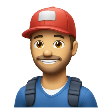 Quiero un emoji sonriendo que tenga una gorra azul marino y que tenga escrito PCAD sticker
