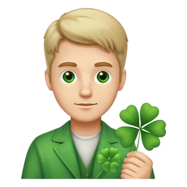 A white guy holding a Clover of 4 leaves sticker