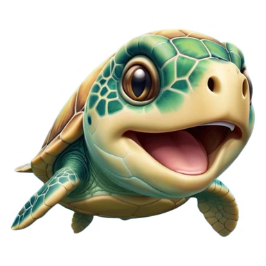 Cinematic Cute Yawning Sea Turtle Portrait Emoji, Head tilted slightly with a dramatic, wide-open yawn, showcasing a stately, patterned shell and a smooth, aged body with sleepy, half-closed eyes, Simplified yet irresistibly adorable features, highly detailed, glowing with a soft, cozy oceanic glow, high shine, relaxed yet expressive, stylized with a dash of whimsical marine charm, soft glowing outline, capturing the essence of a drowsy yet affectionate sea turtle that appears ready to stretch out for a nap! sticker