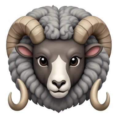 Cinematic Noble Ram Portrait Emoji, Poised and regal, with a sturdy, powerful build and a thick, woolly grey fur adorned with impressively curled horns, deep-set soulful dark eyes, Simplified yet sharp and sophisticated features, highly detailed, glowing with a soft, dignified glow, high shine, intelligent and commanding, stylized with an air of rugged majesty, focused and attentive, soft glowing outline, capturing the essence of a watchful and confident ram, so majestic it feels as though it could charge out of the screen with effortless authority! sticker