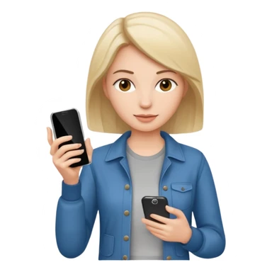 woman casual clothes holding one phone sticker