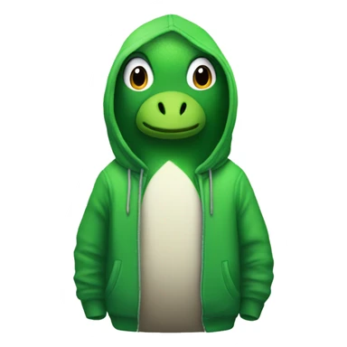 Pinguin wearing a green dinosaur hoodie sticker