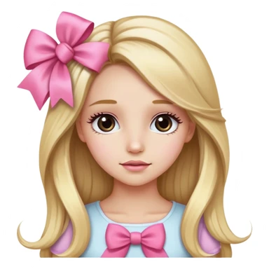 Pretty blonde bombshell girl with long hair and highlights. She has long eyelashes and a pink bow in her hair. sticker