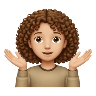 A kid with curly hair with both hands facing up saying 67 sticker
