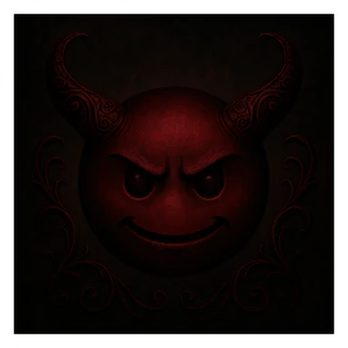 devil emoji, gothic style, dark red, ornate horns, elegant and sinister, moody atmosphere sticker
