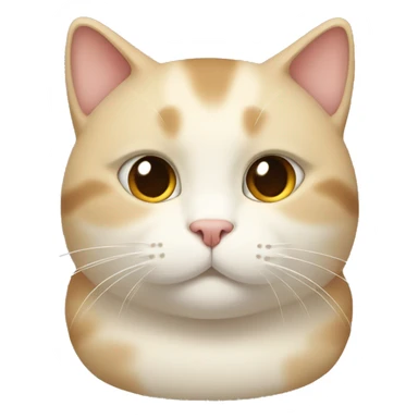 chubby beige and white cat with a belly sticker