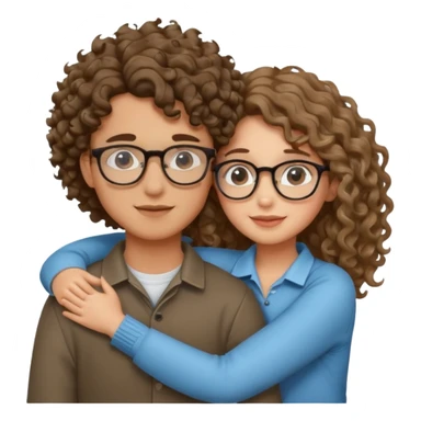 Glasses curly boy hugging a wavy hair girl  sticker