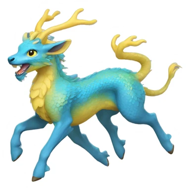 blue chinese dragon deer hybrid with a yellow mane running sticker
