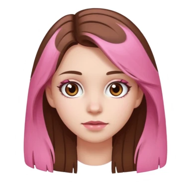 white skined girl with long brown hair and brown eyes and short pink highlights sticker