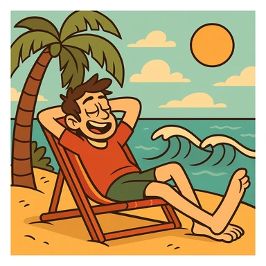 verano, summer, palm tree, ocean waves, relaxing, flat toon style sticker