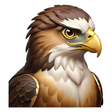 Cinematic Noble Hawk Portrait Emoji, Poised and regal, with a sturdy, agile build, a sharp, hooked beak, and intense, focused eyes that exude predatory precision, Simplified yet sharp and sophisticated features, highly detailed, glowing with a soft, golden glow, high shine, intelligent and vigilant, stylized with an air of aerial mastery, focused and determined, soft glowing outline, capturing the essence of a watchful and confident hawk that appears ready to soar out of the screen with effortless authority! sticker