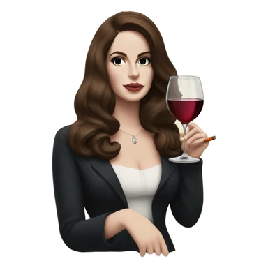 Lana Del Rey with a glass of wine and cigarette sticker