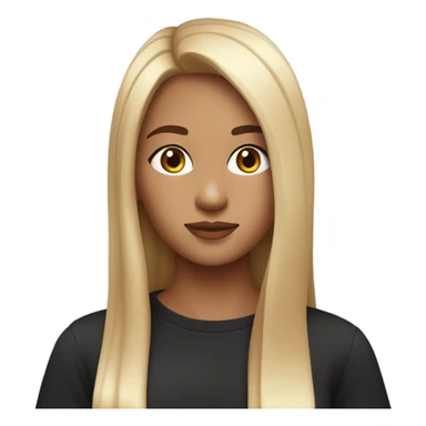 Girl with long straight hair with parting in the middle brown eyes black t-shirt with cut nice makeup sticker