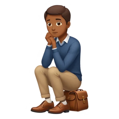 person with brown shoes, hand on chin, thinking sticker