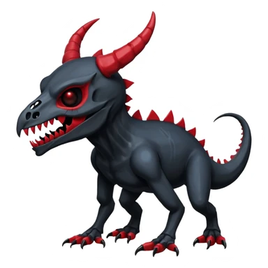 Shiny Dark Edgy  Duskull-Salandit-Inteleon-Fakémon-hybrid-creature (full body) with a horned animal-skull-mask sticker