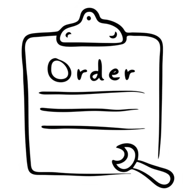Work order form with lines for text and a wrench symbol sticker