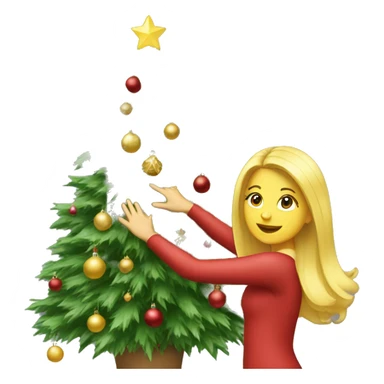 Blond Girl decorating a Christmas tree sticker