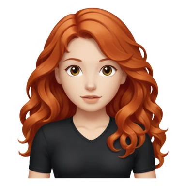 Athletic girl with long light red wavy hair and smaller boobs bigger arms not too big. middle part and black shirt sticker