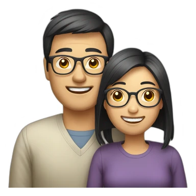 Black hair glasses retired Chinese parents smiling sticker