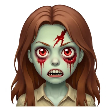 Girl zombie with brown long hair with teeth and serious face sticker