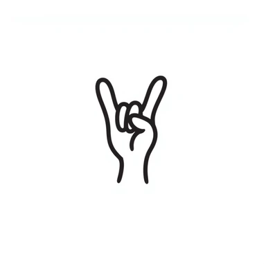 symmetrical hand making rock sign (horns), stylized doodle style, square format, emoji style sticker