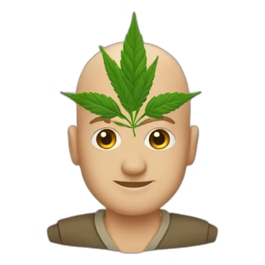Bald man holding hemp sticker