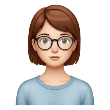 Girl with short brown hair, freckles, and round glasses. sticker