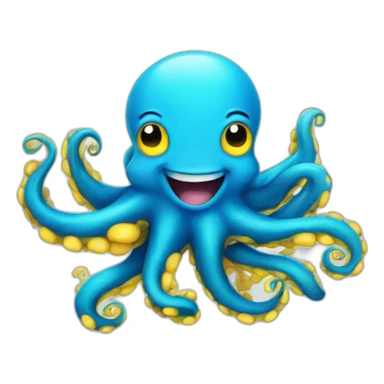 A blue cute octopus with a big smile with yellow under arms, blue coloured itself sticker