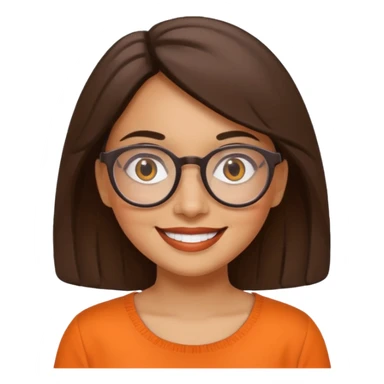 hispanic woman with round glasses and orange blouse with color sticker