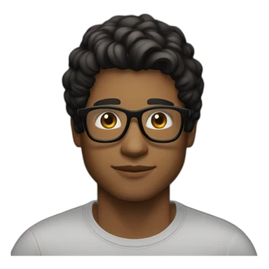 Light Brown guy, black medium long wavy hair, no facial hair, transparent aviator glasses, black t shirt sticker