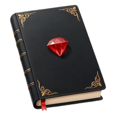 Magic black book with small red gem engraved in center. Only black color book sticker