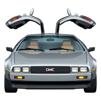 Silver DMC 12 Delorean, closed doors, backside view sticker