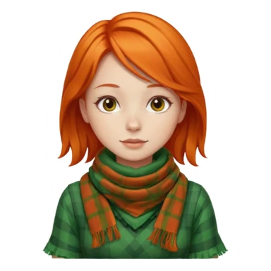 girl orange hair, wear red checkered scarf, green dress sticker