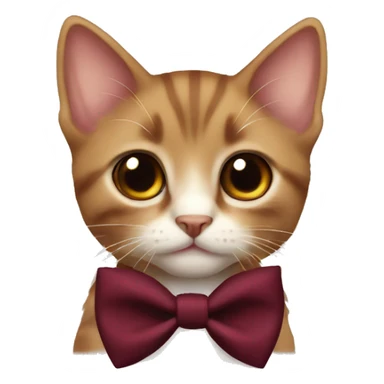 Brown kitten with brown eyes and a maroon bow tie sticker