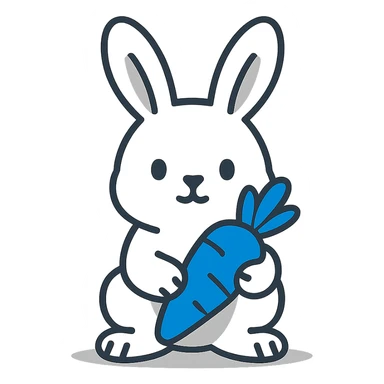 white rabbit holding a blue carrot, minimalist style sticker