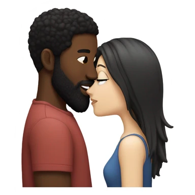 white girl black hair kissing black man with beard sticker