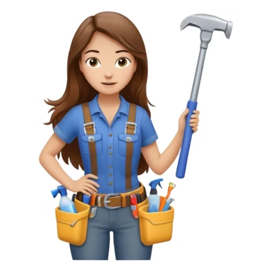 beautiful girl with long brown hair constructing new bathroom area with new shower and amenities  sticker