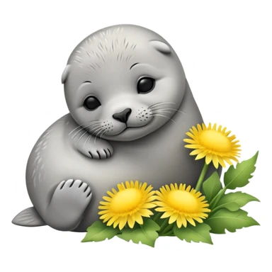 Napping baby seal and dandelions  sticker