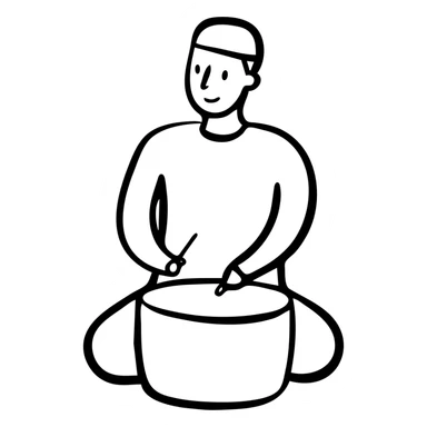 Person playing drum to announce sahur time for Ramadan fasting sticker