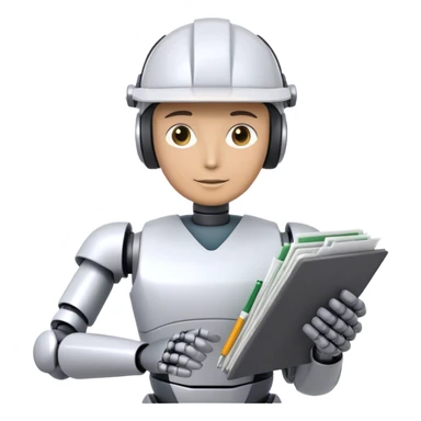 human like robot bookkeeper wearing an Green accountant visor  and holding spreadsheets sticker