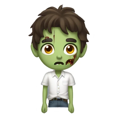 scared boy zombie with medium dark brown hair and white shirt sticker