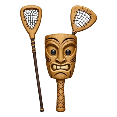 wooden tiki with lacrosse stick sticker