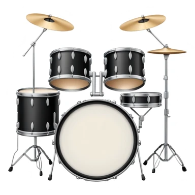 Minimalistic flat vector icon, iOS style, thin black contour on white background. Drum set with two drumsticks above. Clean, no text, no shadows sticker