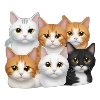four cats, one full black, one black and white, one ginger and white and one dark grey and white sticker
