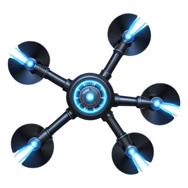 A Discord emoji of a black iron mechanical propeller or anchor with glowing blue energy lines. Steampunk-gothic fusion, high visibility, white background. sticker