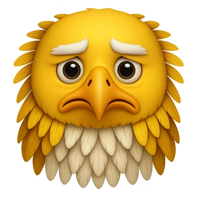 Make the yellow eagle facing forward look sad in the style of emoji. Remove the background. sticker