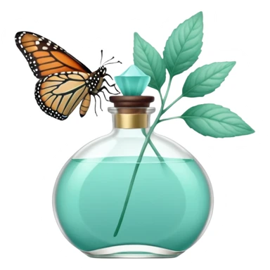 Minty perfume with teal-colored mint plants, and butterfly, pastel aesthetic, pastelcore sticker