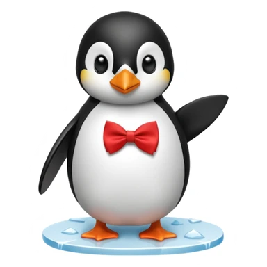 penguin, red bow tie, standing on small ice block sticker