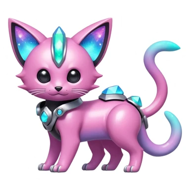 Mechanical Sparkly Glittery Nebulae Beautiful Gorgeous Pretty Pastel Hot Exotic Lush Warm Cute Adorable Colorful Shiny Iridescent Futuristic Modern Cybernetic Scarameow-Protogen-Vernid-Fakémon-Pokémon-creature-fusion (full body) sticker