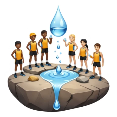 water pouring onto rocks with team sticker